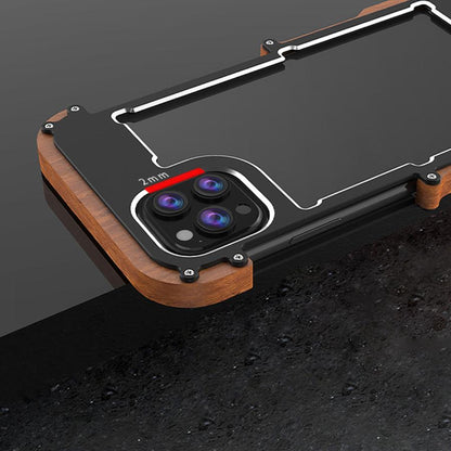 iPhone 13 Series R-Just Aluminium & Natural Wood Anti-shock Bumper Case casemarts