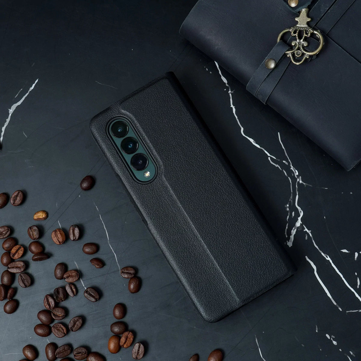 Galaxy Z Fold3 Grid Weaving Pattern Glass Flip Case casemarts