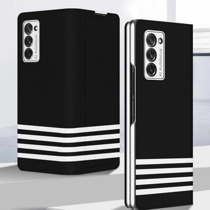 Galaxy Z Fold2 White Stripes Leather Flip Case casemarts