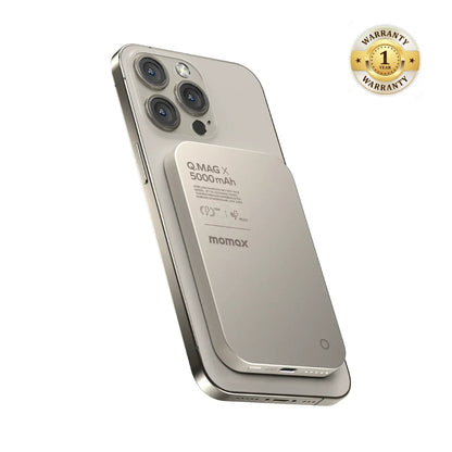 MOMAX Q.MAG X Metal Magnetic Wireless Charger 5000mAh/10000 mAh Cell Phone Power Bank Compatible with MagSafe