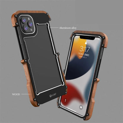 iPhone 13 Pro R-Just Aluminium & Natural Wood Anti-shock Bumper Case casemarts