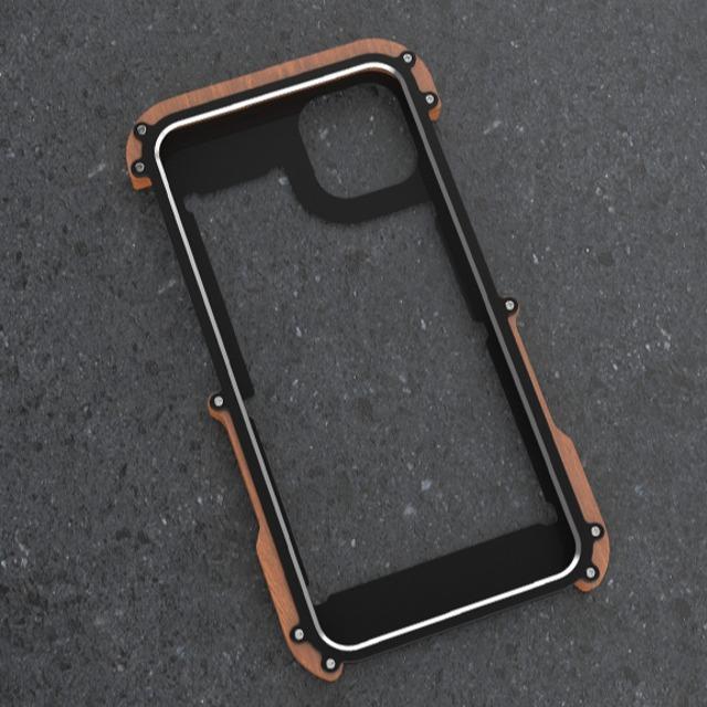 iPhone 13 Pro R-Just Aluminium & Natural Wood Anti-shock Bumper Case casemarts